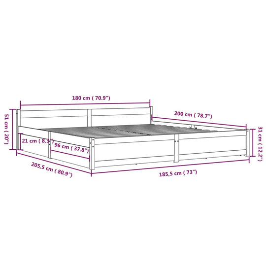 Bed Frame without Mattress with Drawers White 183x203 cm King