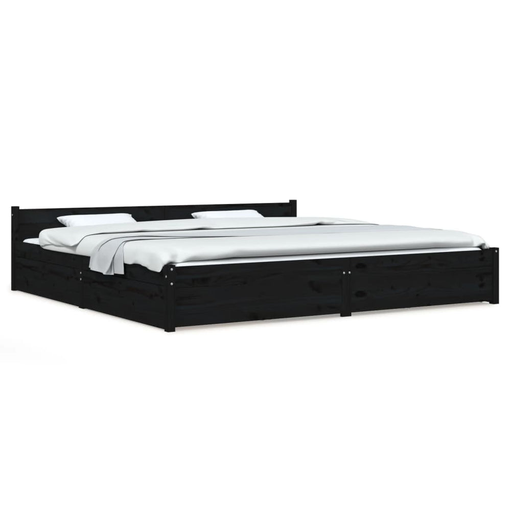 Bed Frame without Mattress with Drawers Black 183x203 cm King