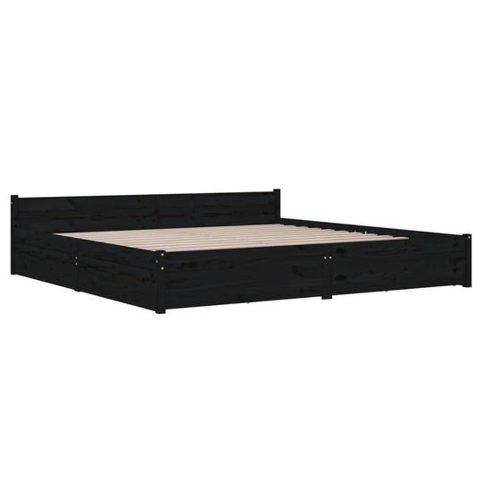 Bed Frame without Mattress with Drawers Black 183x203 cm King