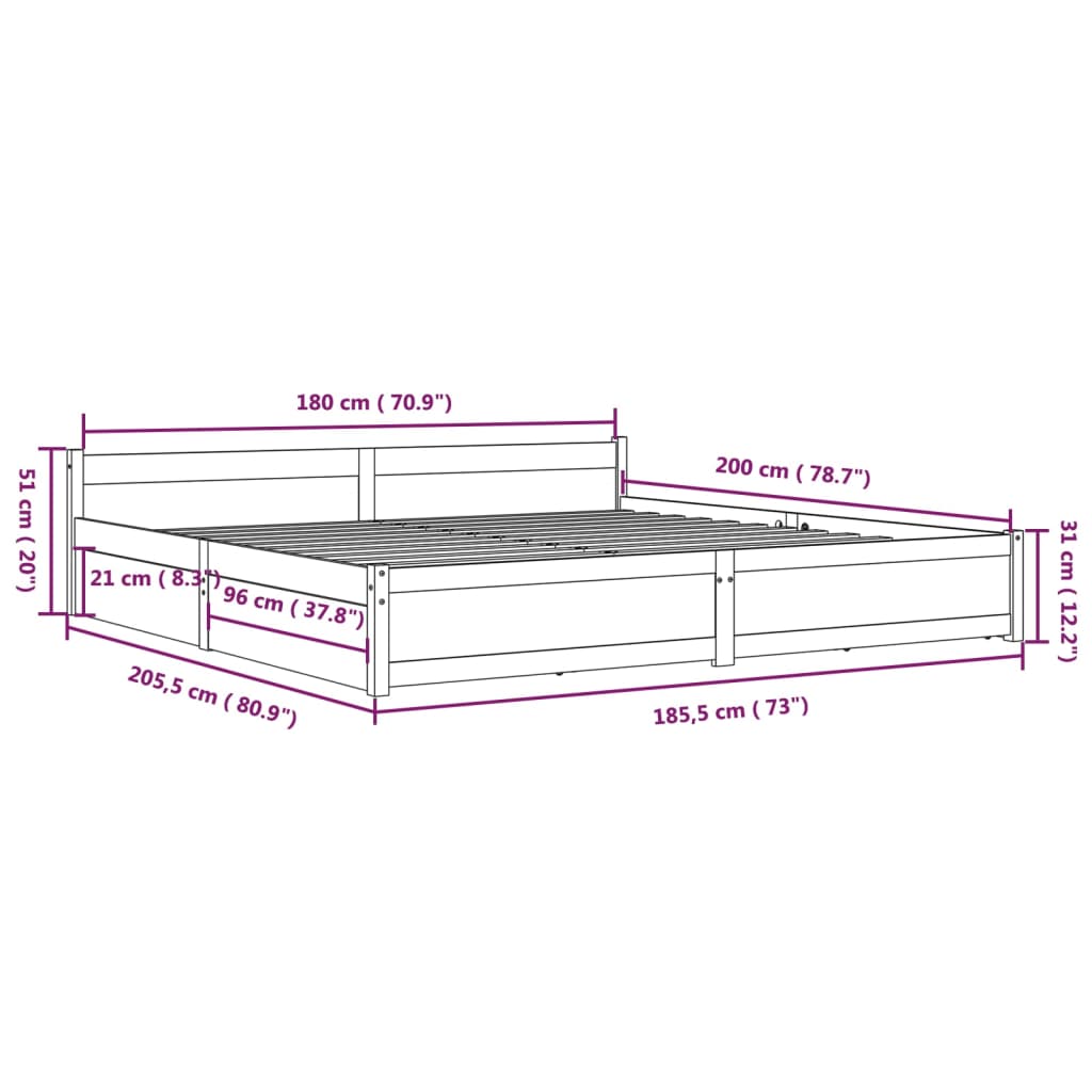 Bed Frame without Mattress with Drawers Black 183x203 cm King