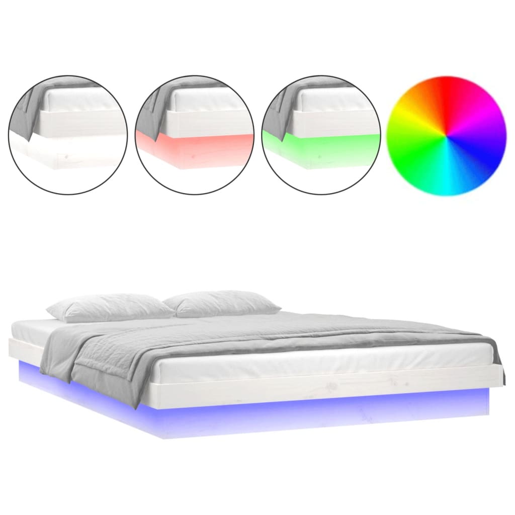 LED Bed Frame without Mattress White 150x200 cm Solid Wood