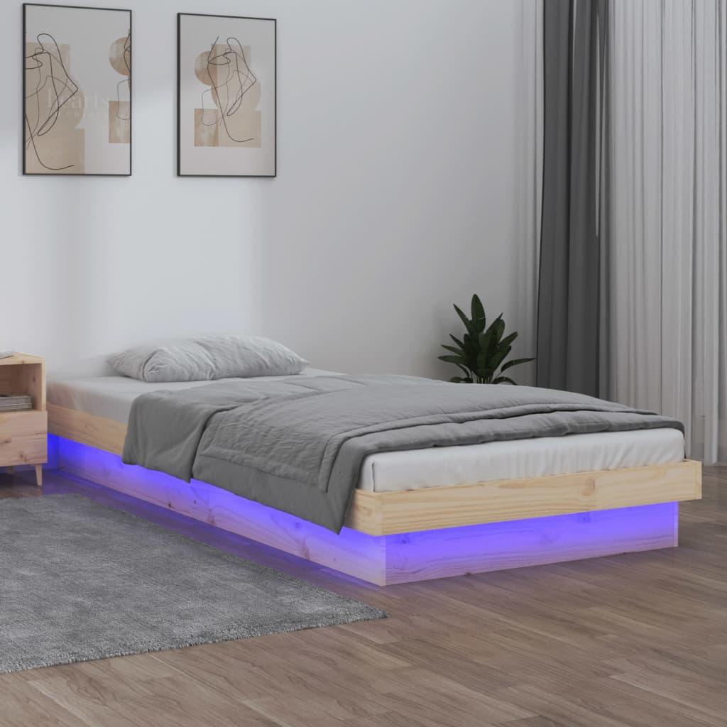 LED Bed Frame without Mattress 90x190 cm Solid Wood