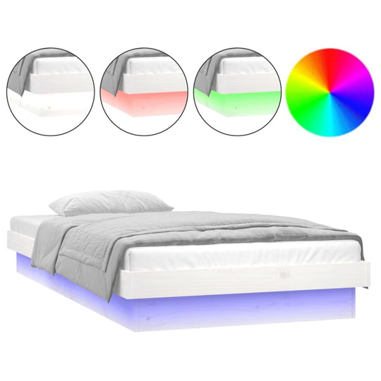 LED Bed Frame without Mattress White 90x190 cm Solid Wood