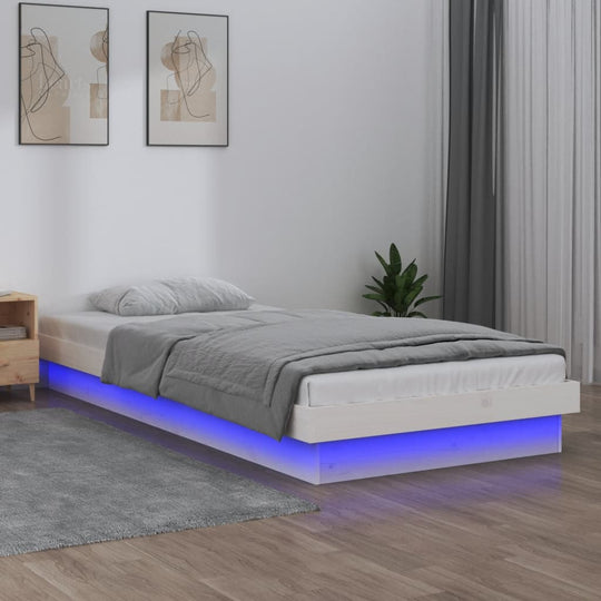 LED Bed Frame without Mattress White 90x190 cm Solid Wood