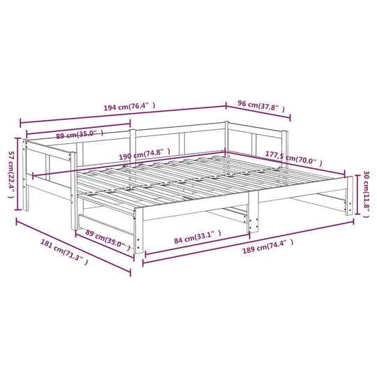 Pull-out Day Bed without Mattress White 2x(90x190) cm