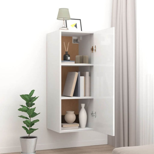 Wall Cabinet High Gloss White 34.5x34x90 cm Engineered Wood