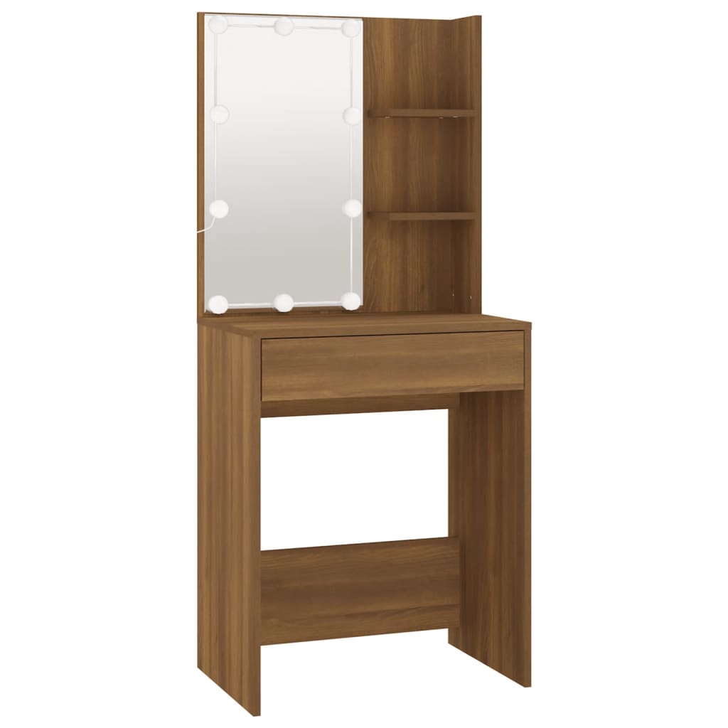 Dressing Table with LED Brown Oak 60x40x140 cm