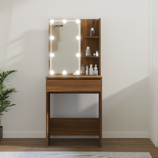 Dressing Table with LED Brown Oak 60x40x140 cm