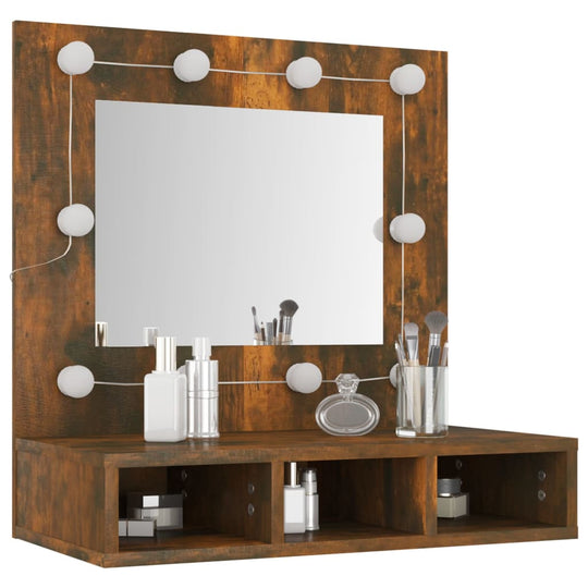 Mirror Cabinet with LED Smoked Oak 60x31.5x62 cm