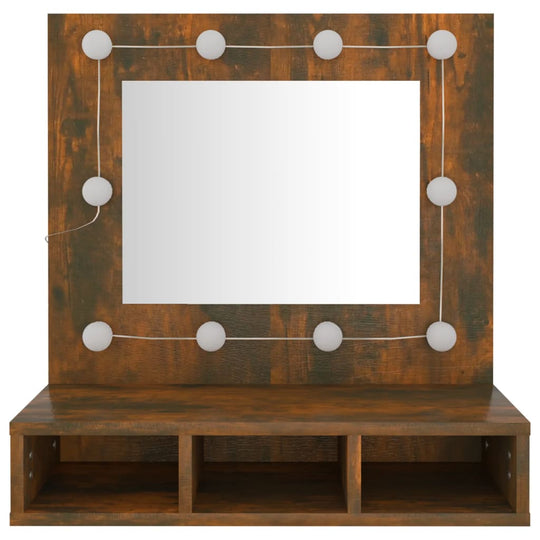 Mirror Cabinet with LED Smoked Oak 60x31.5x62 cm