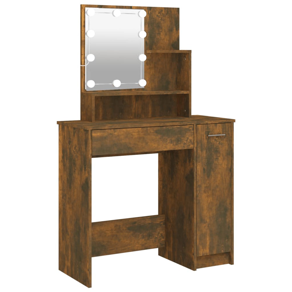 Dressing Table with LED Smoked Oak 86.5x35x136 cm