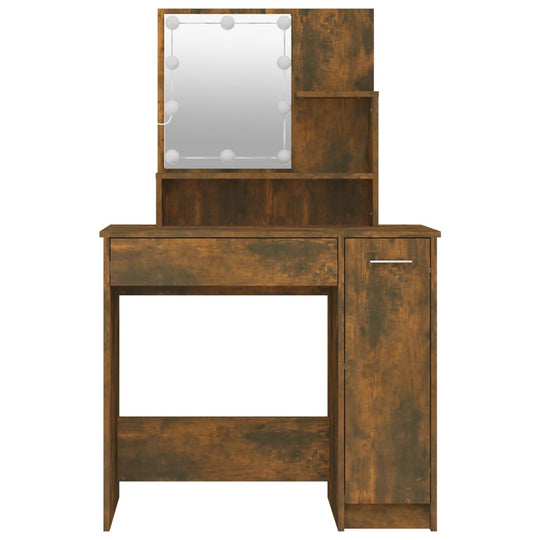 Dressing Table with LED Smoked Oak 86.5x35x136 cm