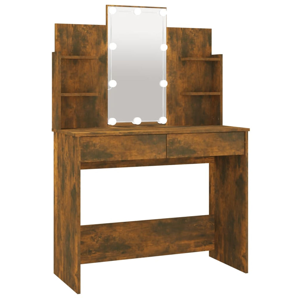 Dressing Table with LED Smoked Oak 96x40x142 cm