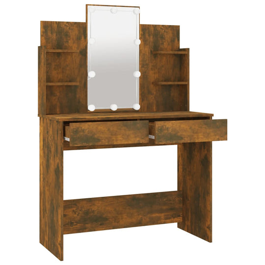 Dressing Table with LED Smoked Oak 96x40x142 cm