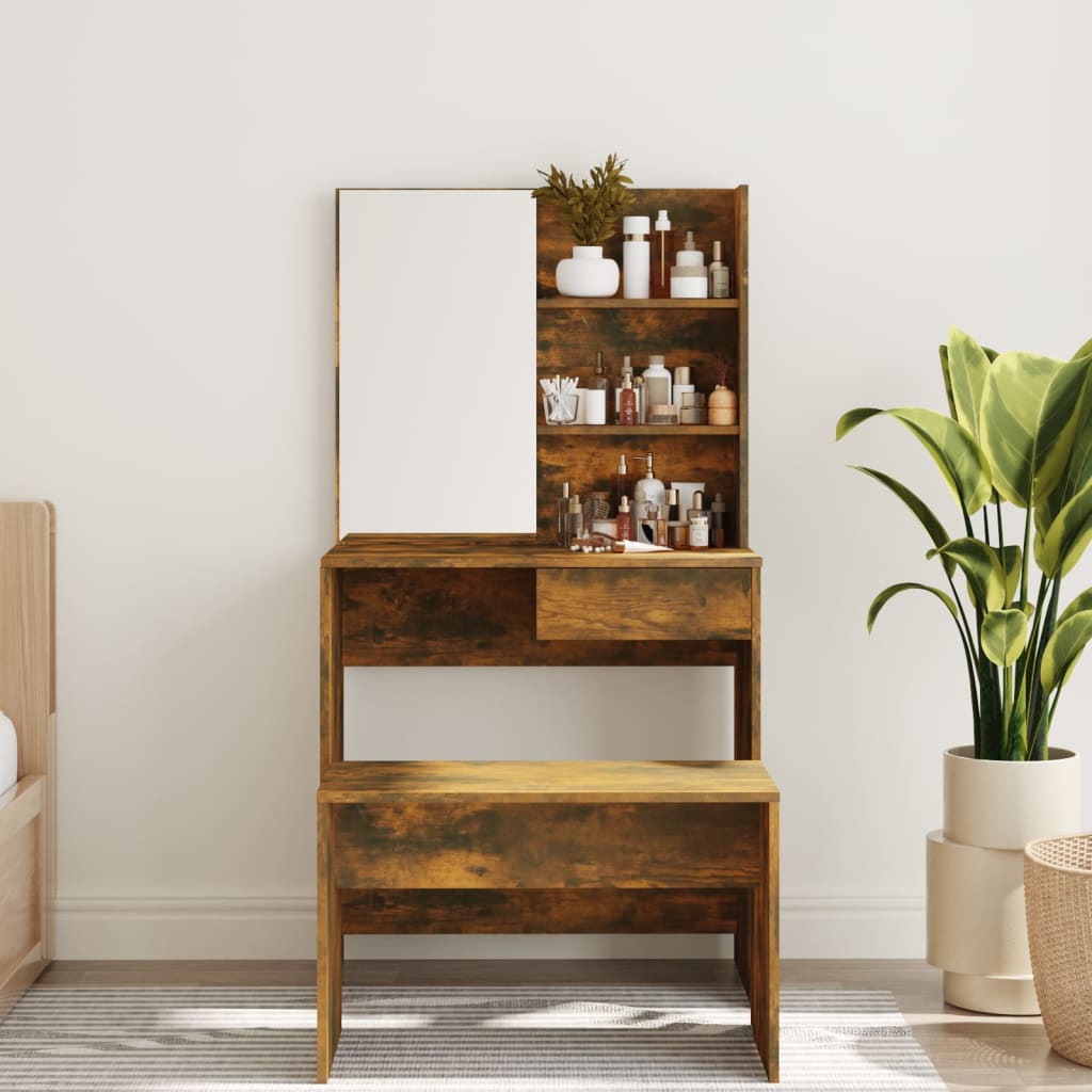 Dressing Table with Mirror Smoked Oak 74.5x40x141 cm