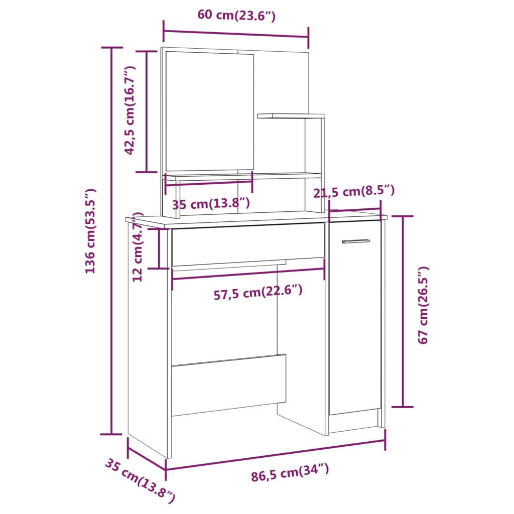 Dressing Table Set White 86.5x35x136 cm