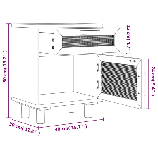 Bedside Cabinets 2 pcs White Solid Wood Pine and Natural Rattan