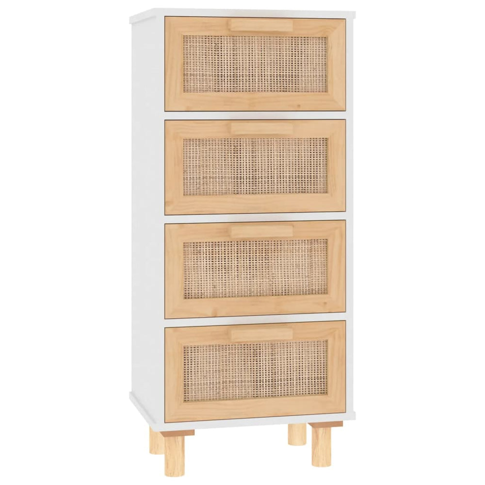 Sideboard 40X30X90 Cm Solid Wood Pine And Natural Rattan