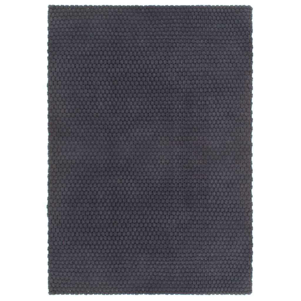 Affordable high-quality rectangular anthracite cotton rug 80x160 cm with distinctive rope-woven design, ideal for protecting floors.