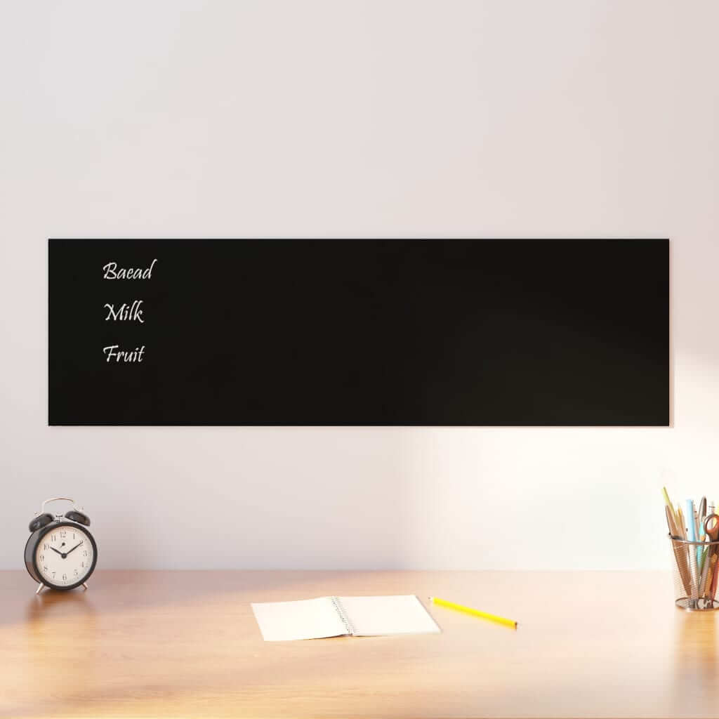 Affordable luxe wall-mounted black magnetic board, 100x30 cm tempered glass, perfect for DIY messages and notes.