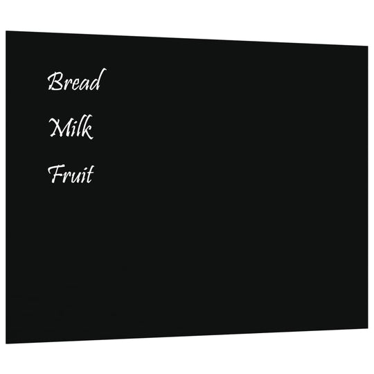 Wall-mounted magnetic black tempered glass board with handwritten list, perfect for organized notes and announcements.