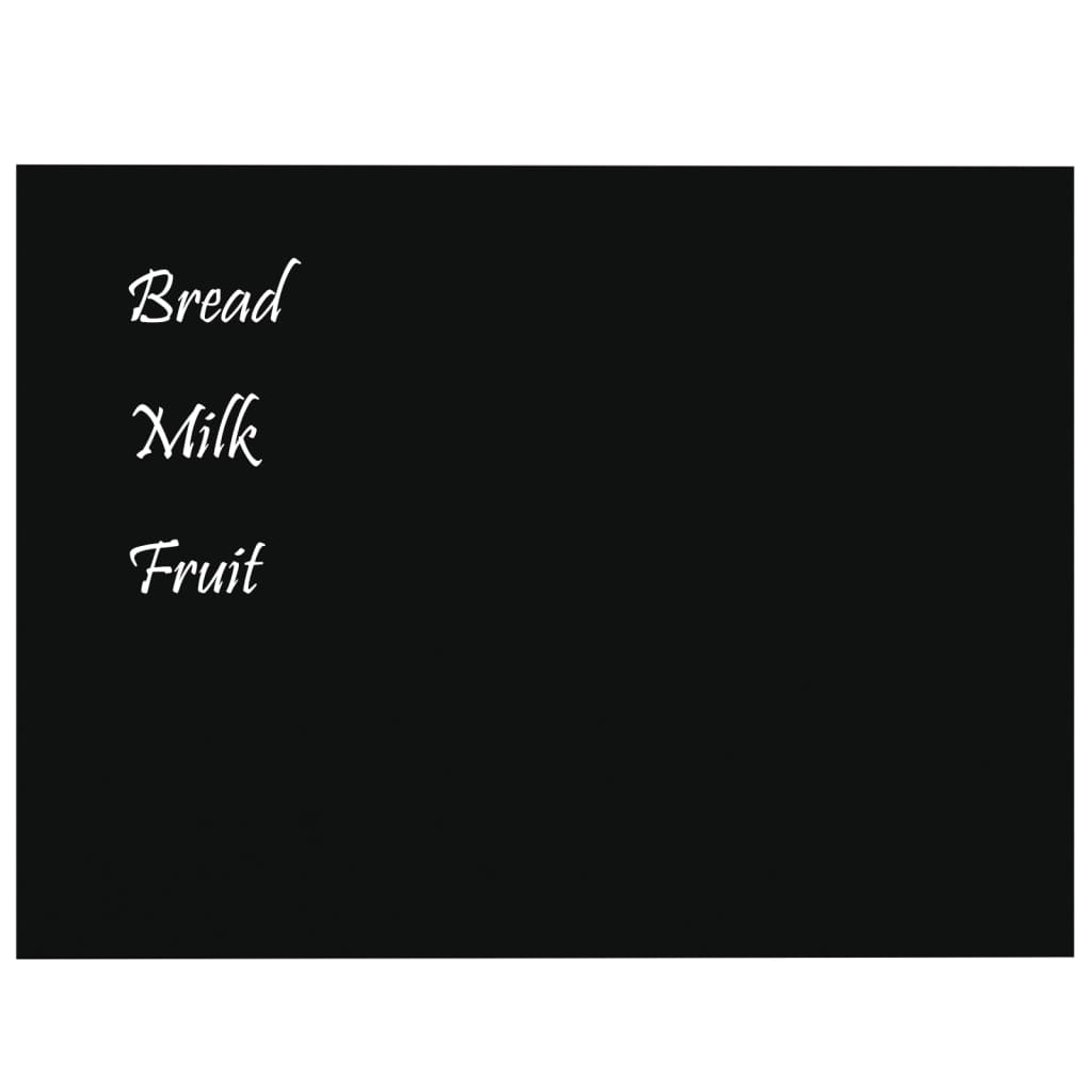 Black wall-mounted magnetic board with handwritten grocery list including bread, milk, and fruit, offering affordable quality and luxe style.