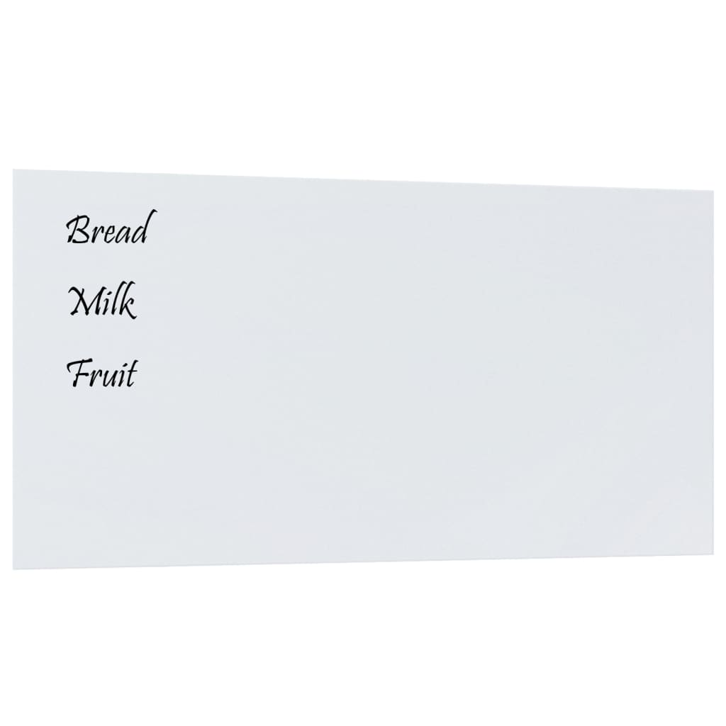 Affordable wall-mounted magnetic board with handwritten shopping list on white tempered glass surface, perfect for DIY home decor.