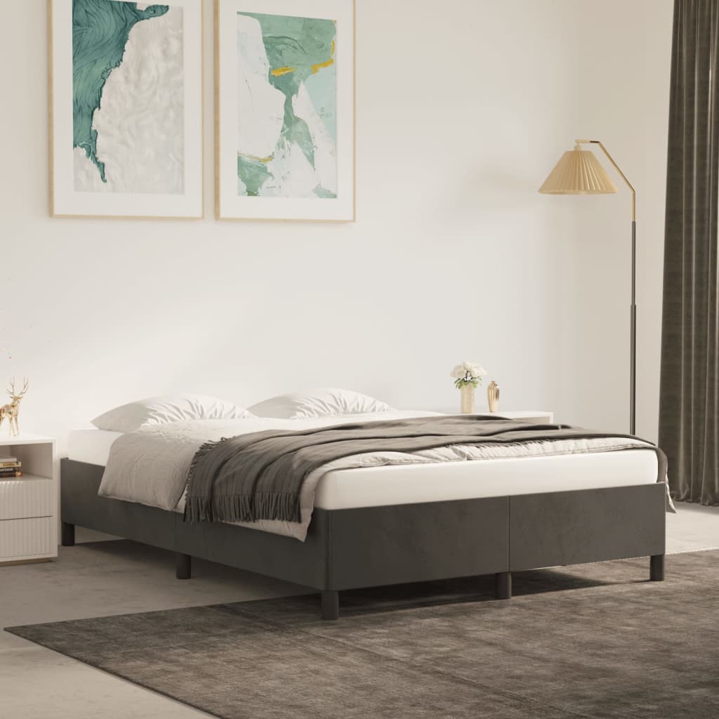 Bed Frame without Mattress Dark Grey 152x203 cm Queen Velvet