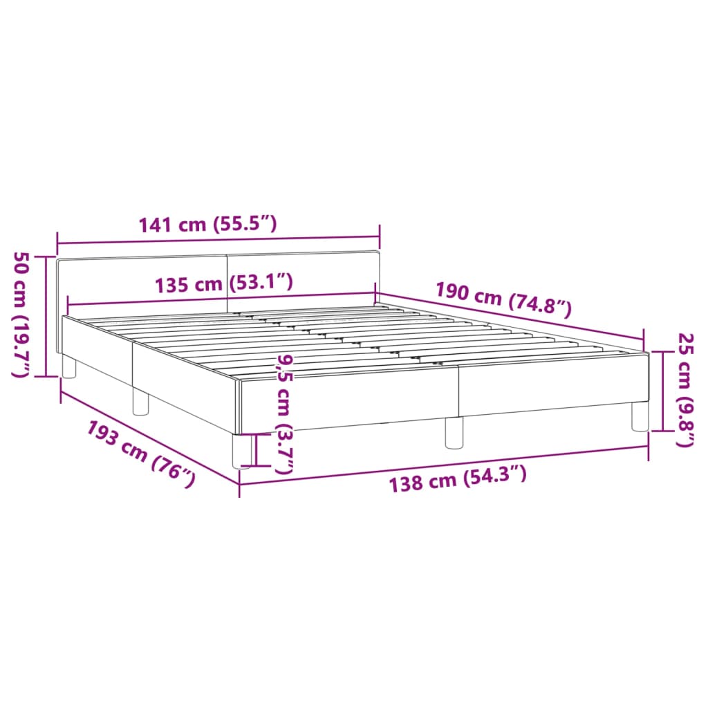 Bed Frame without Mattress Dark Grey Double Fabric