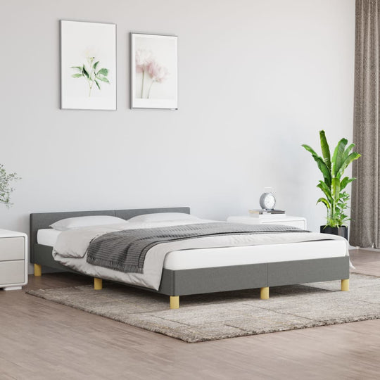 Bed Frame without Mattress Dark Grey Double Fabric