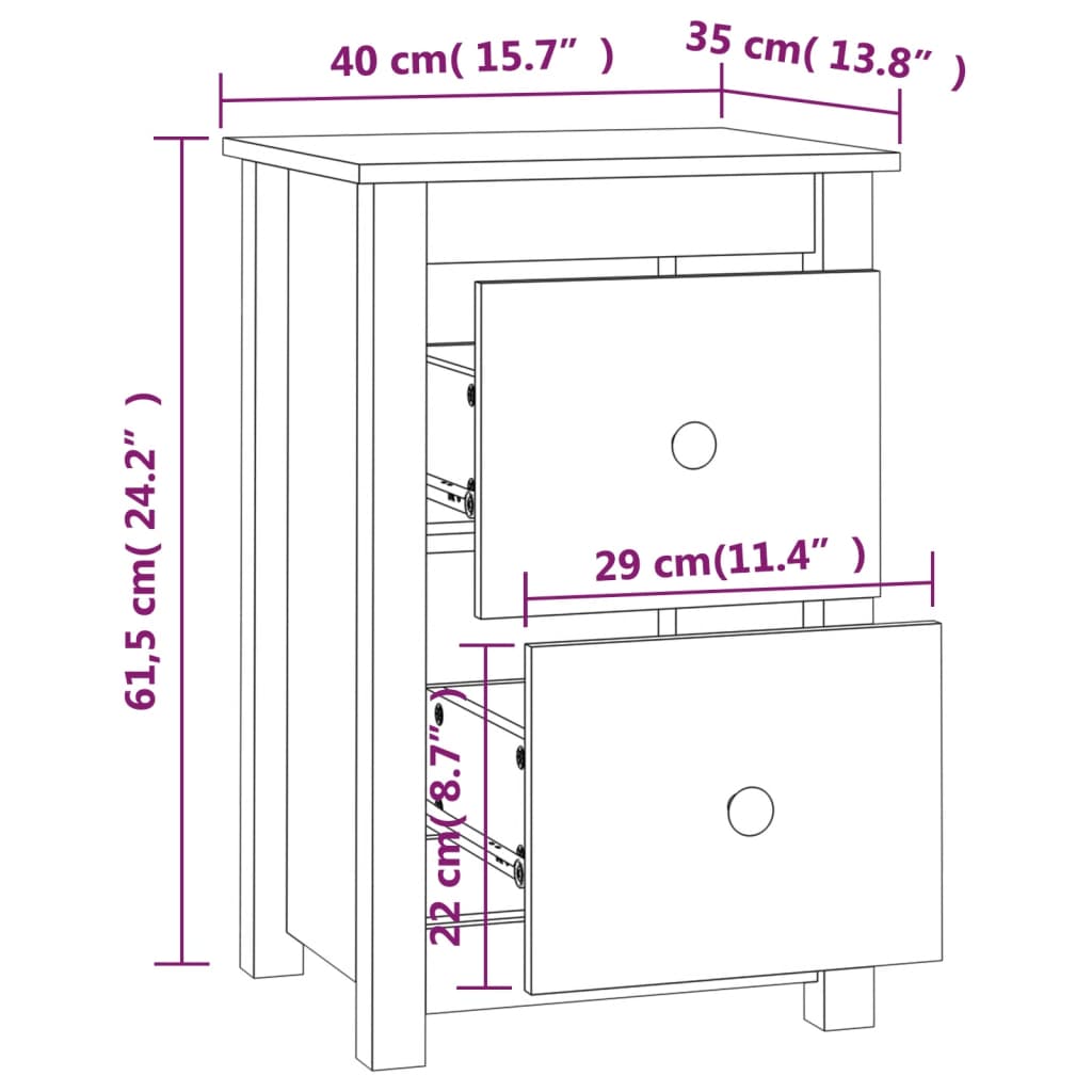 Bedside Cabinets 2 pcs 40x35x61.5 cm Solid Wood Pine