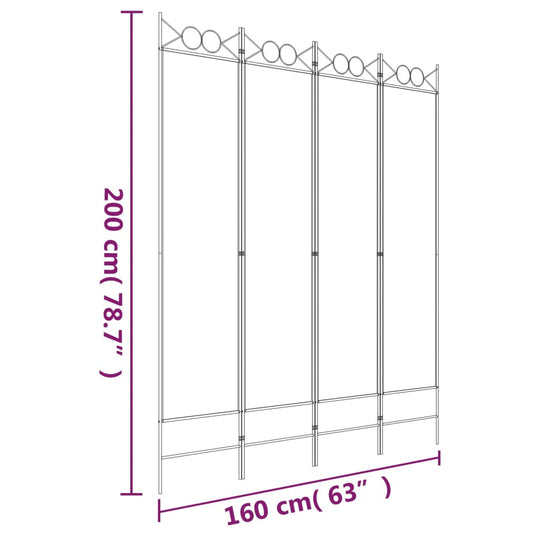 4-Panel Room Divider Black 160x200 cm Fabric