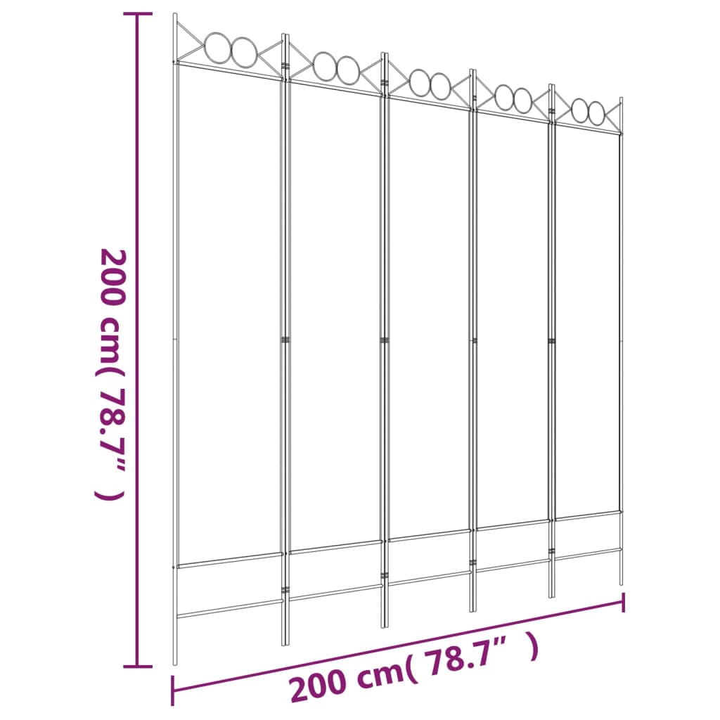 5-Panel Room Divider White 200x200 cm Fabric