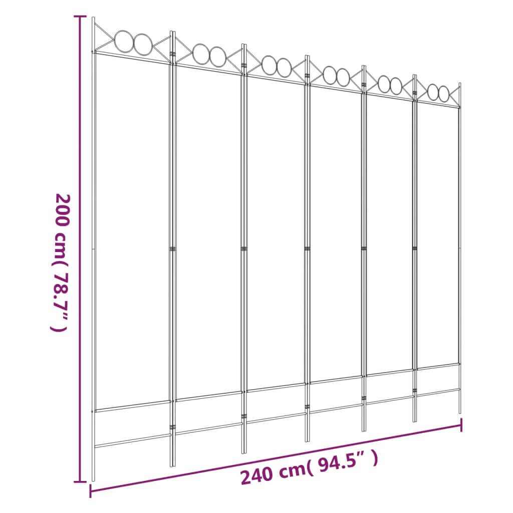 6-Panel Room Divider White 240x200 cm Fabric