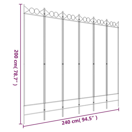 6-Panel Room Divider White 240x200 cm Fabric