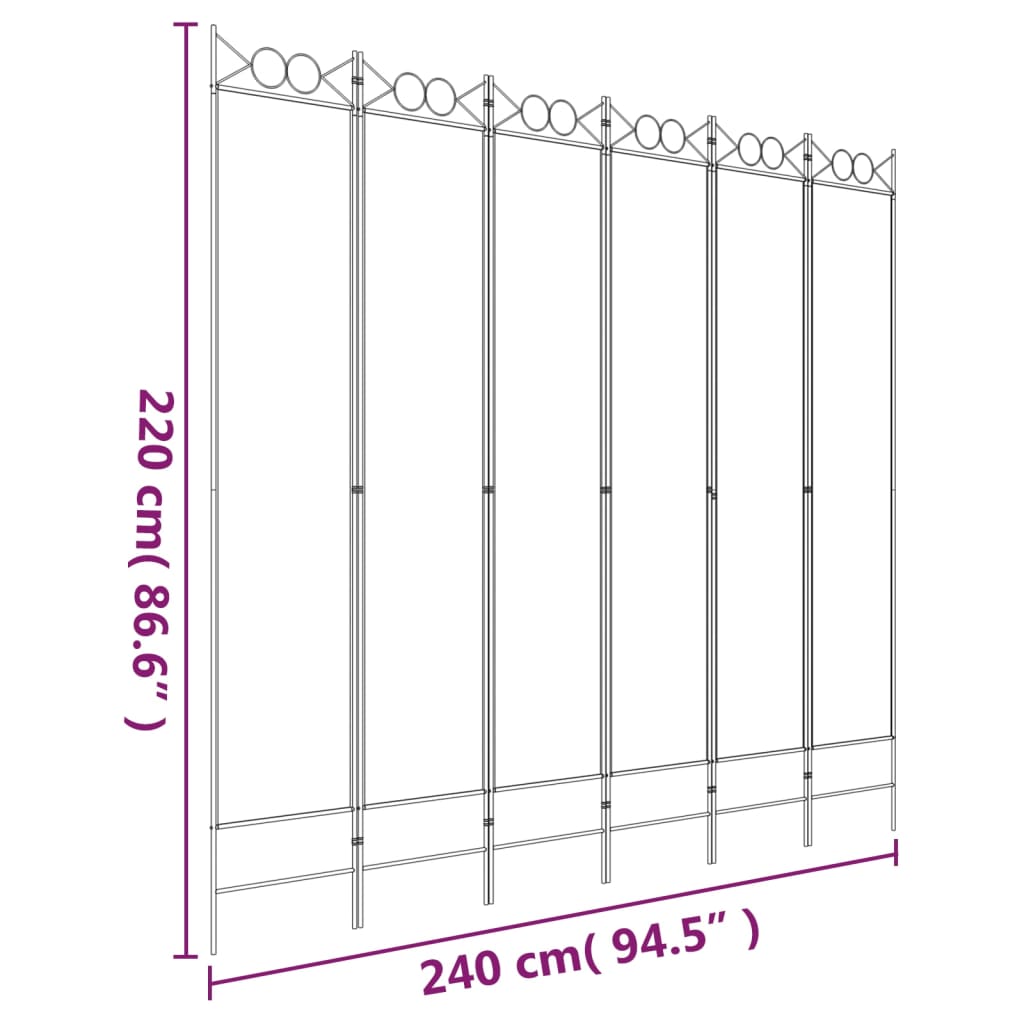 6-Panel Room Divider Black 240x220 cm Fabric