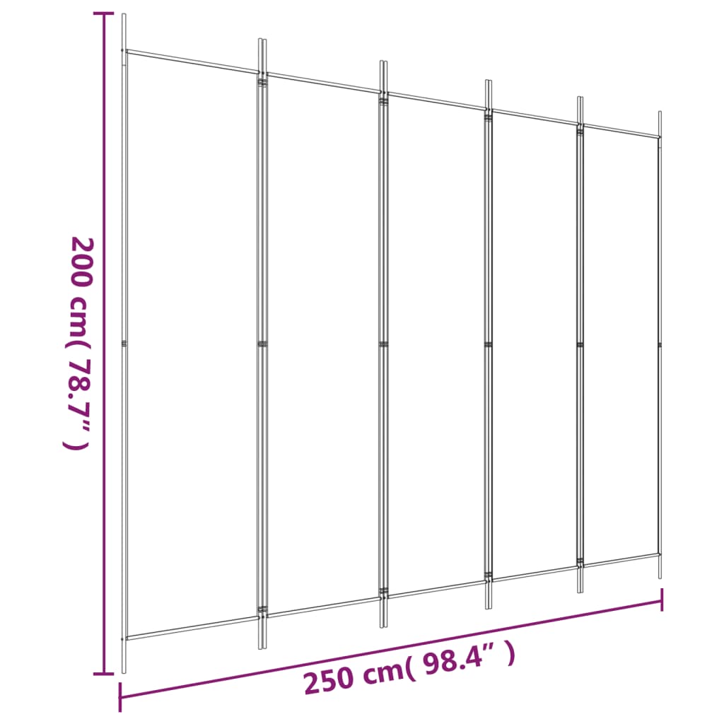 5-Panel Room Divider White 250x200 cm Fabric