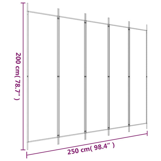 5-Panel Room Divider White 250x200 cm Fabric