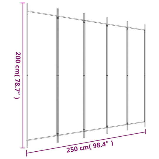 5-Panel Room Divider Brown 250x200 cm Fabric