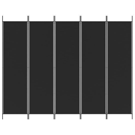 5-Panel Room Divider Black 250x200 cm Fabric