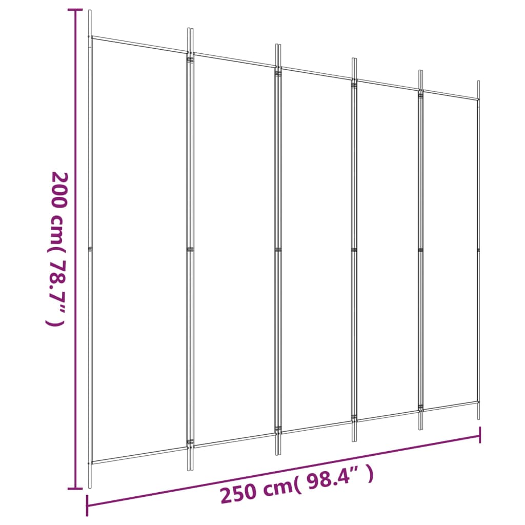 5-Panel Room Divider Black 250x200 cm Fabric