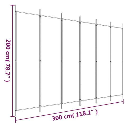 6-Panel Room Divider White 300x200 cm Fabric