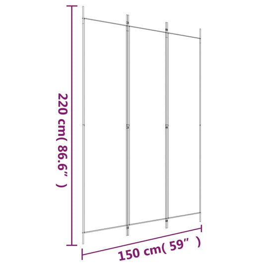 3-Panel Room Divider White 150x220 cm Fabric