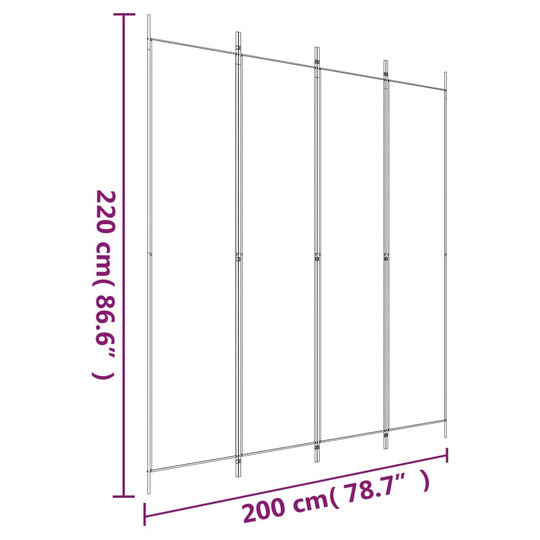 4-Panel Room Divider White 200x220 cm Fabric