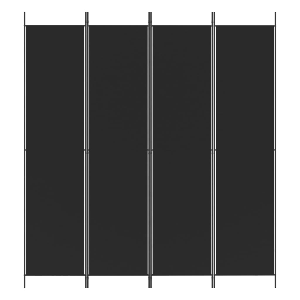 4-Panel Room Divider Black 200x220 cm Fabric