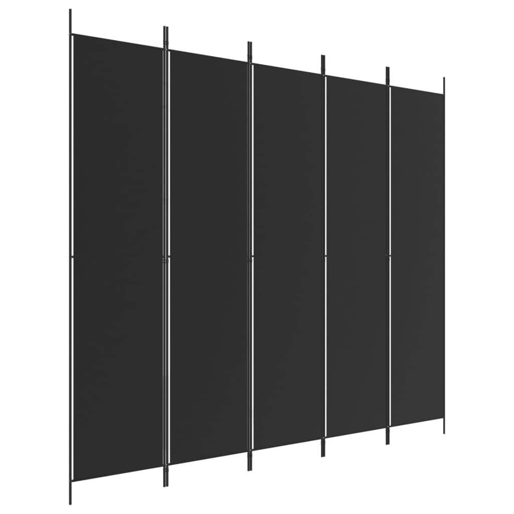 5-Panel Room Divider Black 250x220 cm Fabric