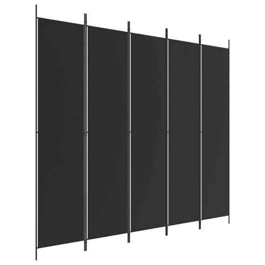 5-Panel Room Divider Black 250x220 cm Fabric