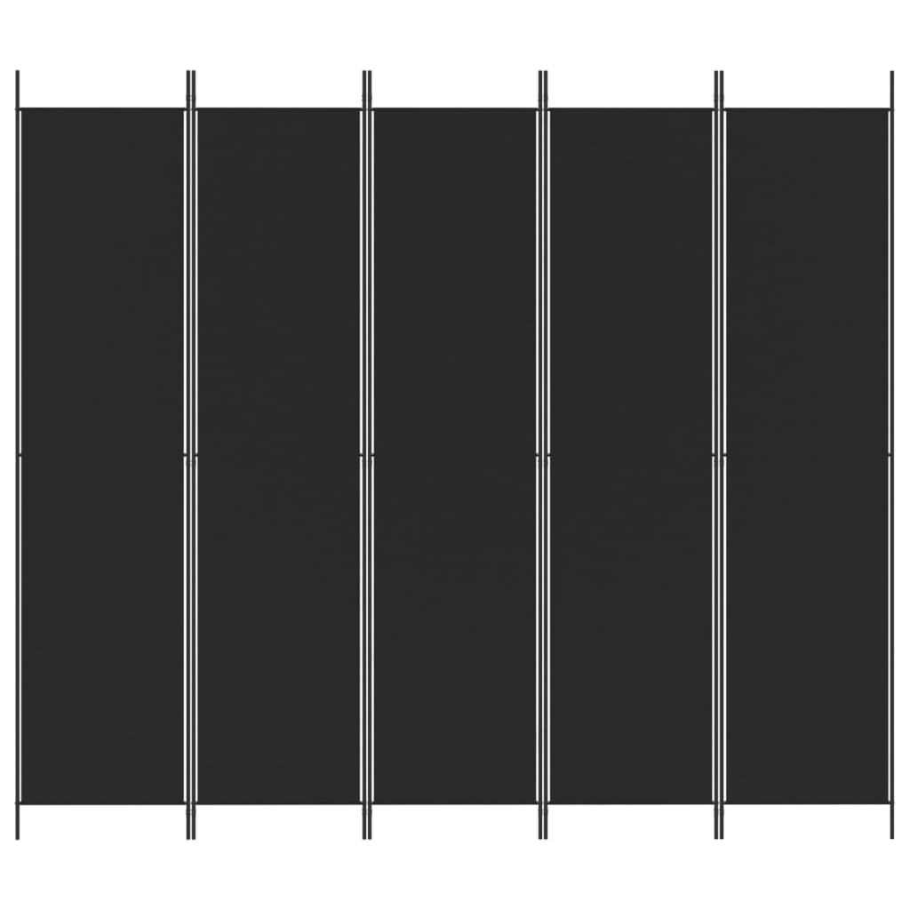 5-Panel Room Divider Black 250x220 cm Fabric