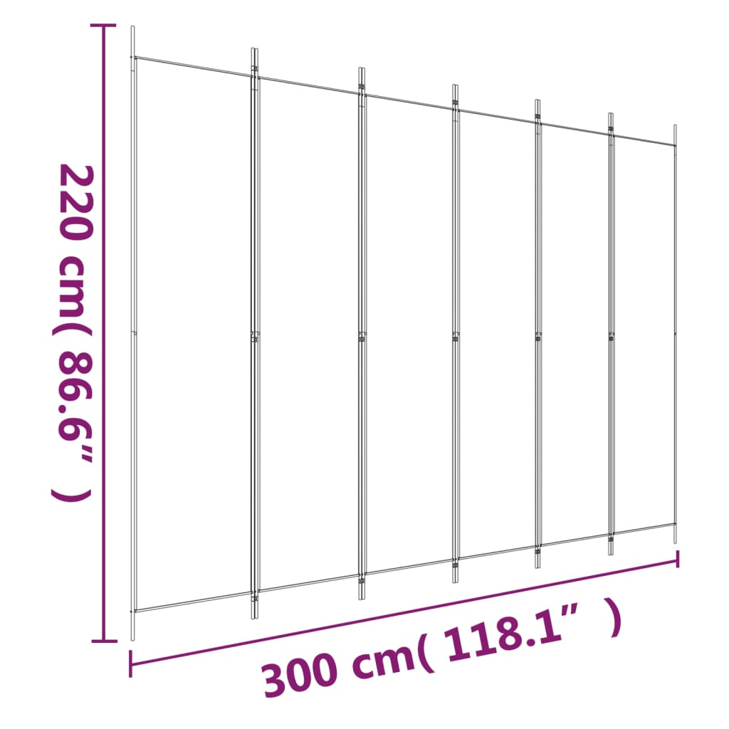 6-Panel Room Divider White 300x220 cm Fabric