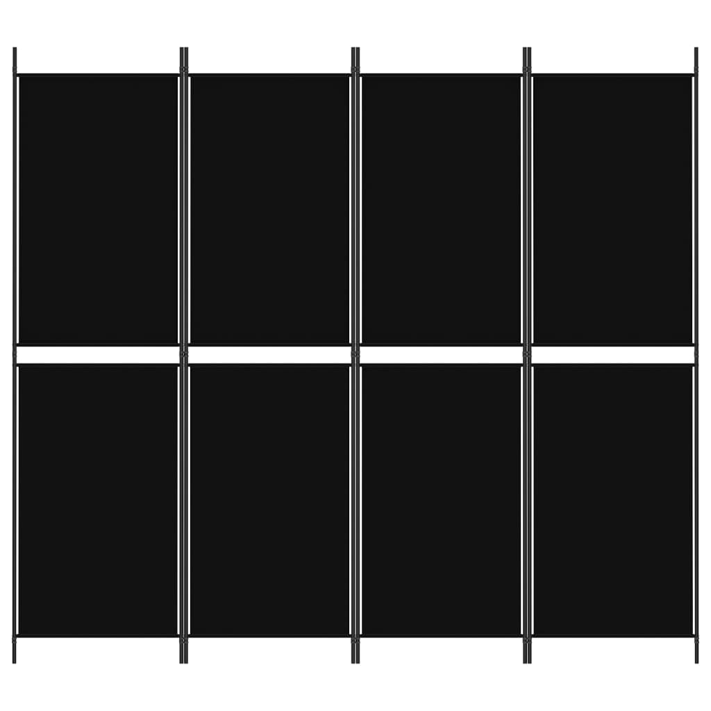 4-Panel Room Divider Black 200x180 cm Fabric